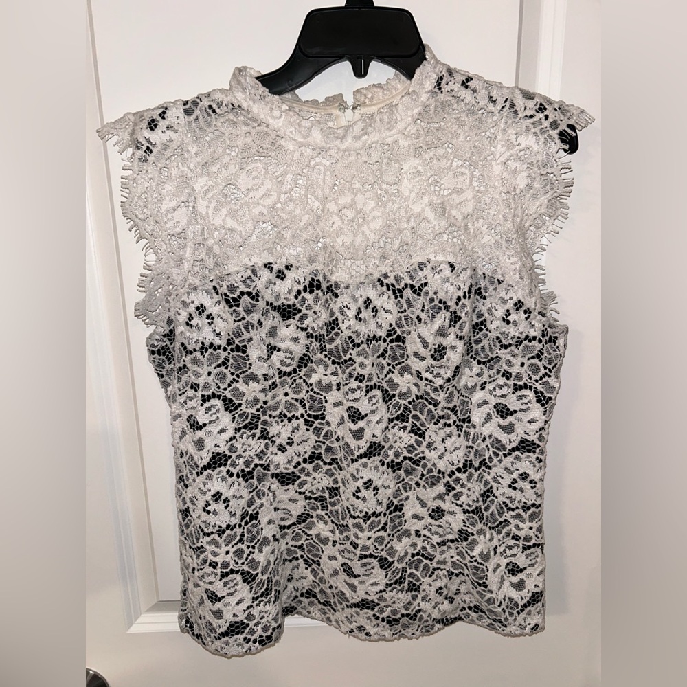 White House Black Market Elegant Lace Women's Blouse- White and Black